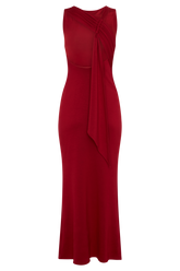 Catelyn Asymmetrical Scuba Jersey Midi Dress - Ruby